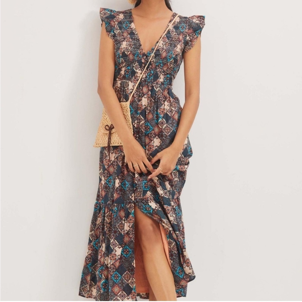 Anthropologie Multicolor Patterned Midi Dress